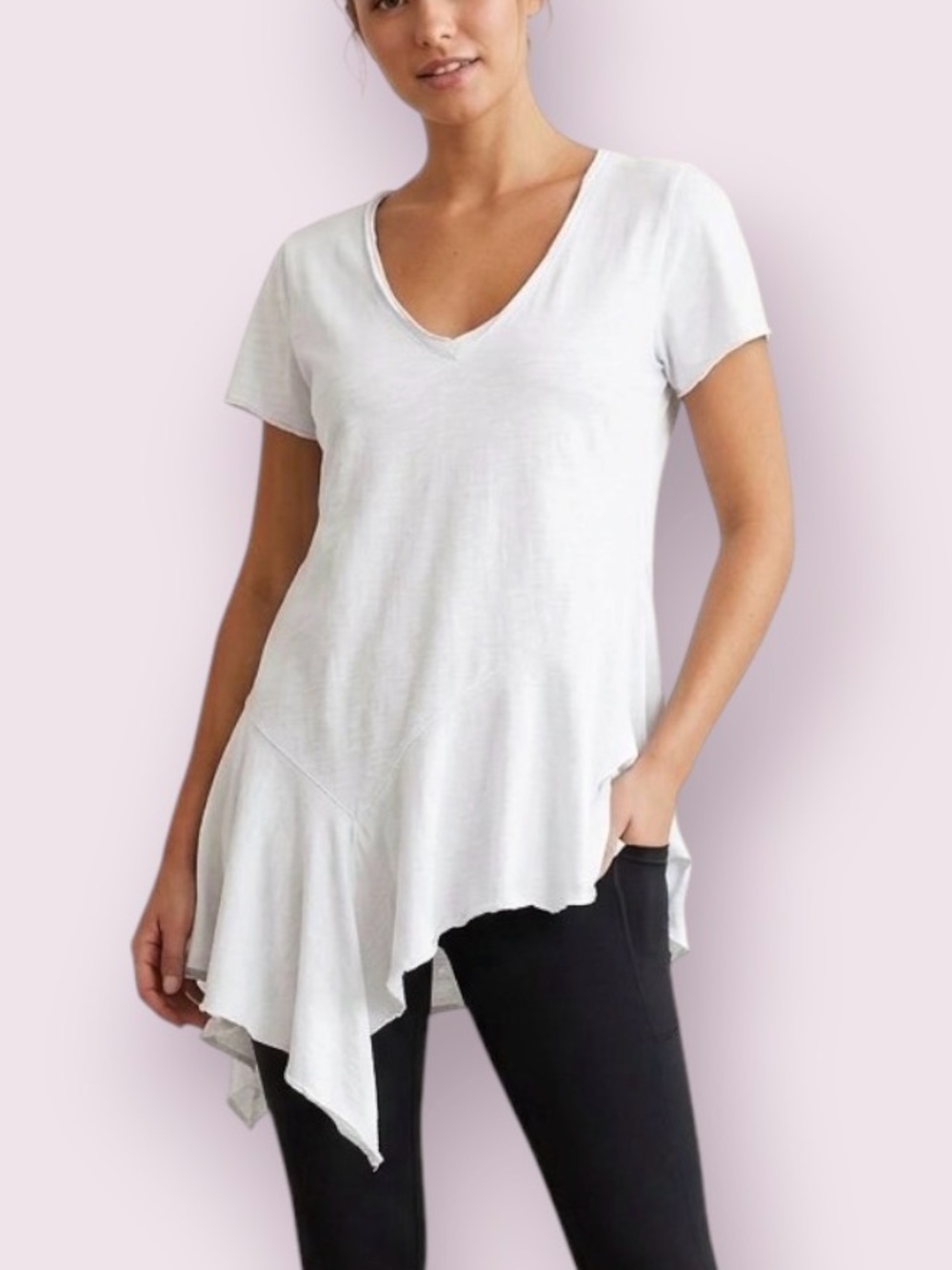 Anthropologie Eri + Ali White Asymmetrical Peplum Tunic V-Neck Tee Shirt Size XS